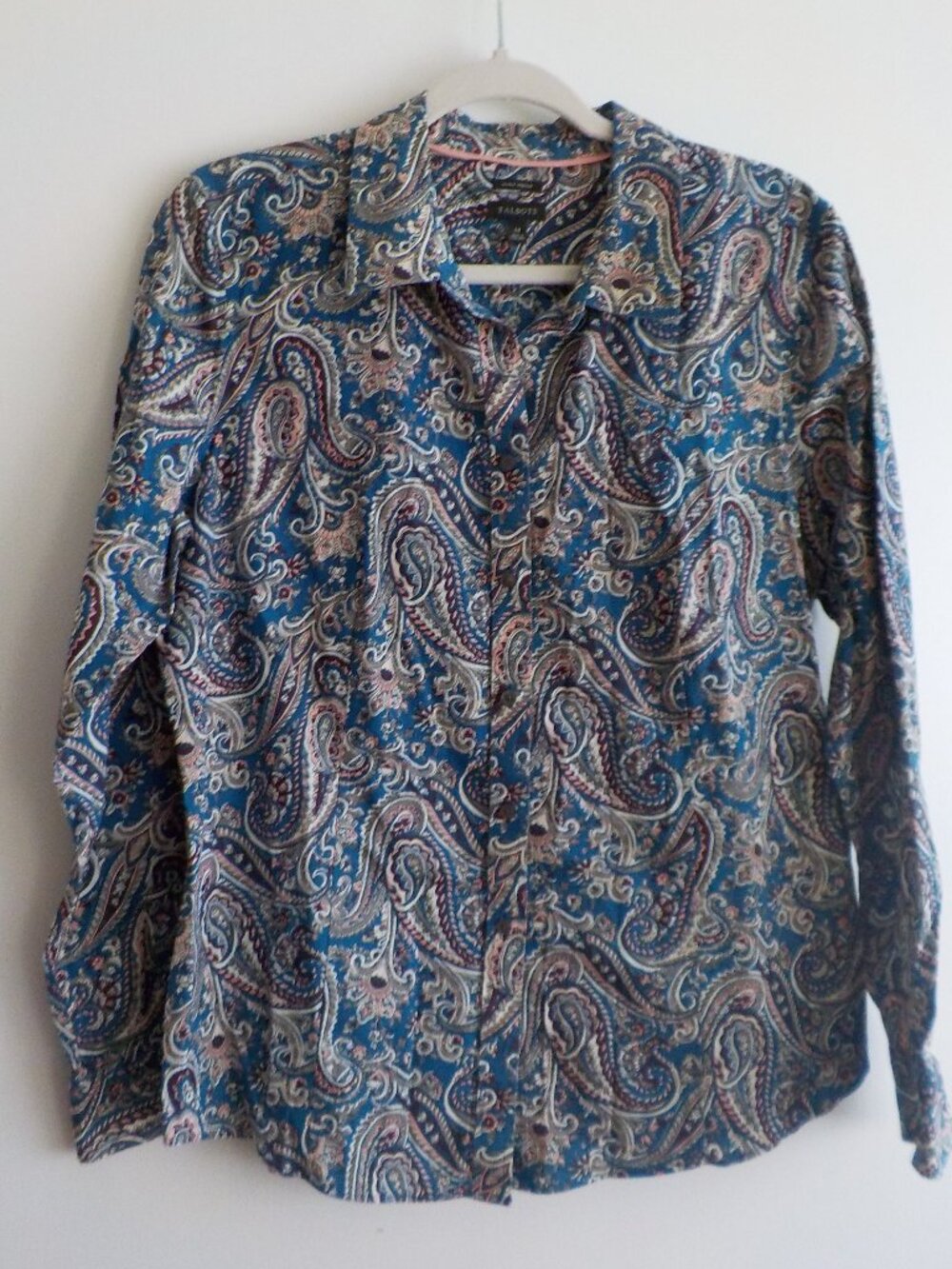 Talbots Blouse - Size 14 - Blue Pink White Paisley COTTON Button Up (2529)